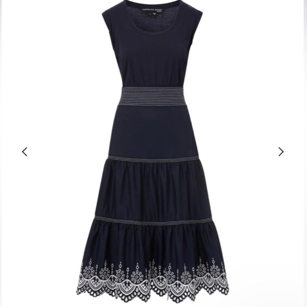 Veronica Beard Navy Sleeveless Lace Midi Dress
